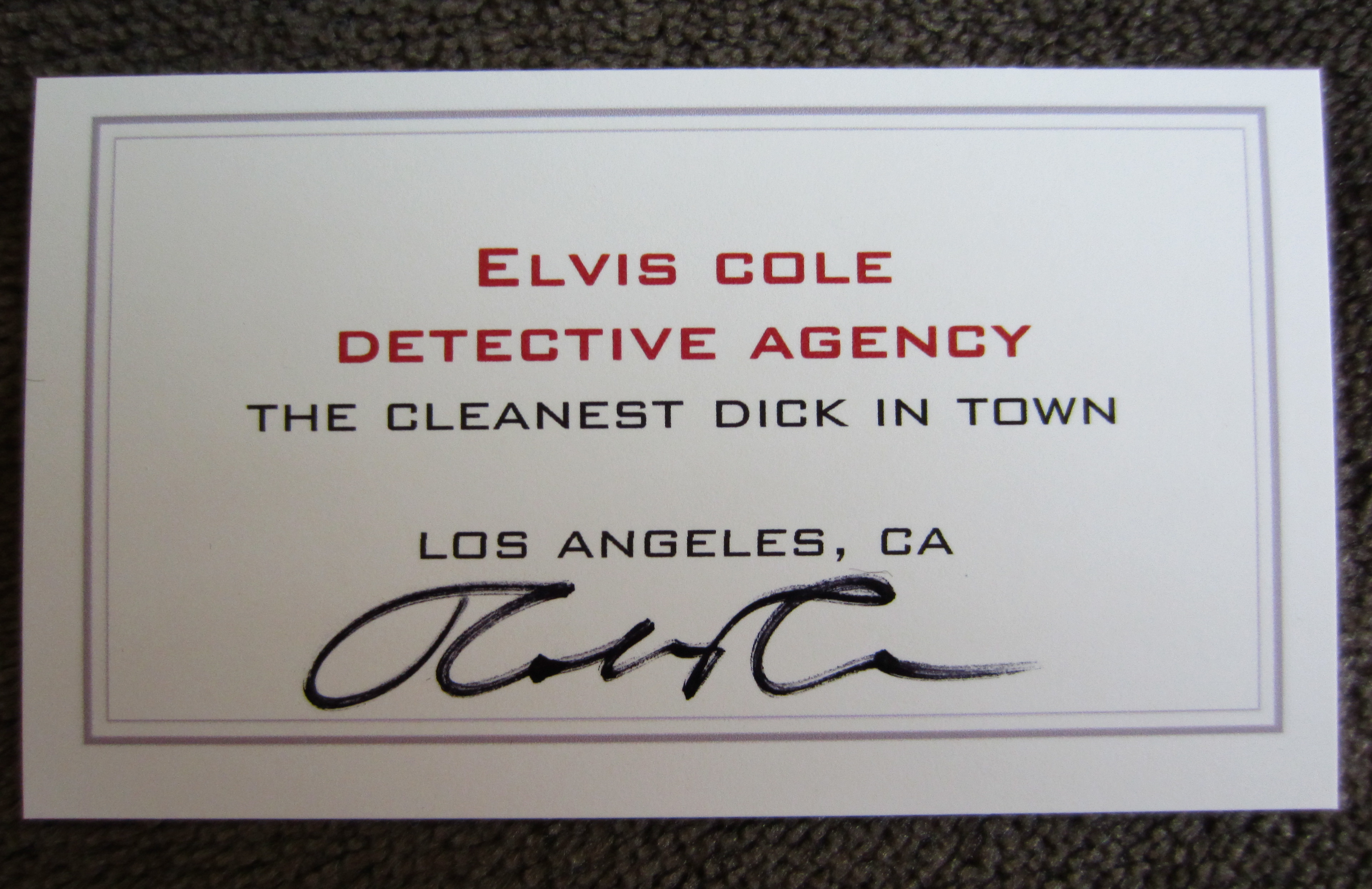 Winners of Elvis Cole Detective Agency Business Cards